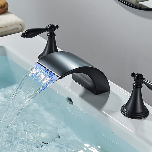 Led Waterfall Widespread Bathroom Sink Faucet 3 Colors Change Led Waterfall Deck Mount