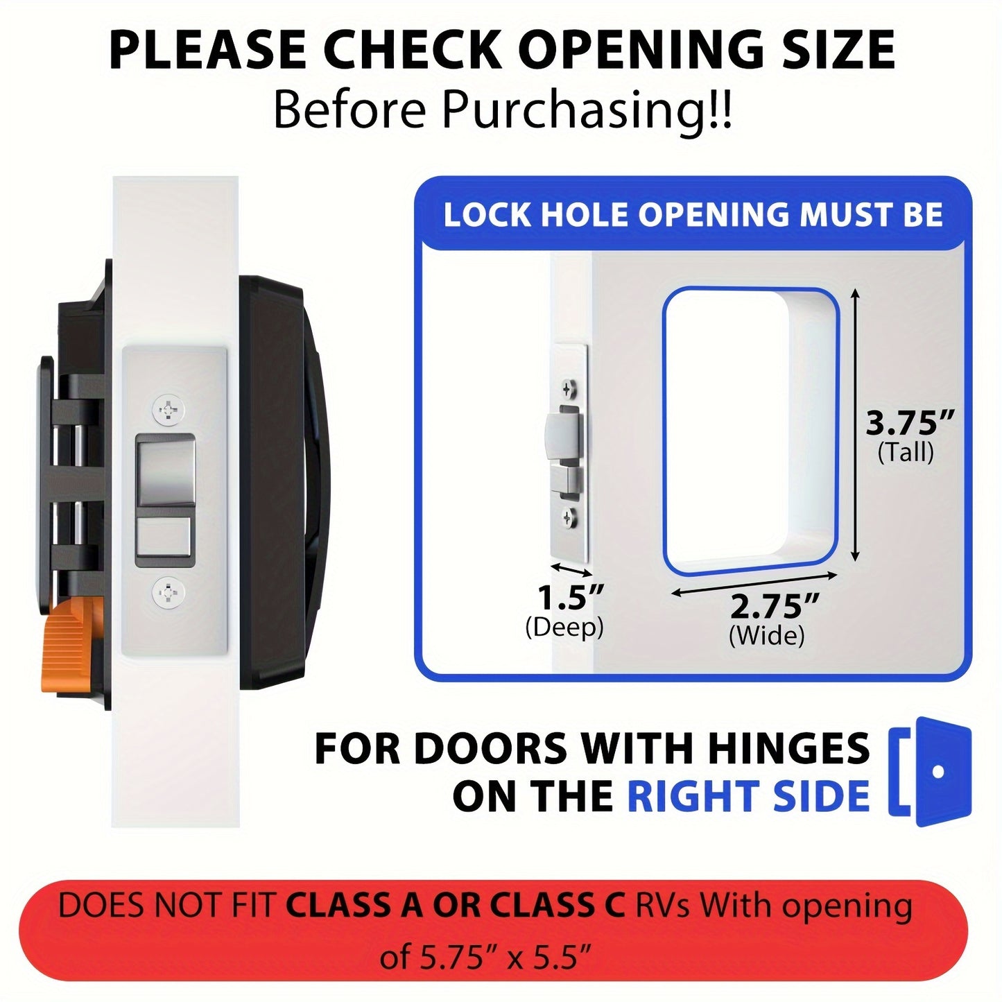 Keyless Entry Door Lock, RV Door Lock Keyless Entry RV Door Latch, Full Metal RV Door Lock Accessories, Will Only Fit 2.75" X 3.75" Lock Hole