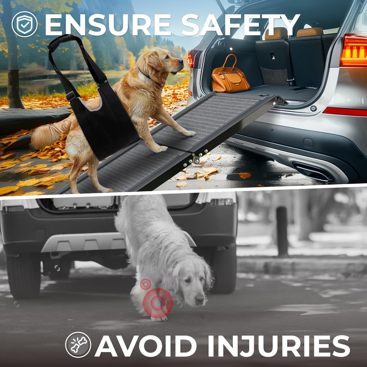 2pcs Dog Ramp For Car, Portable Pet Ramp With 1 Built-in Handle, Folding Dog Ramp For Large And Small Dog