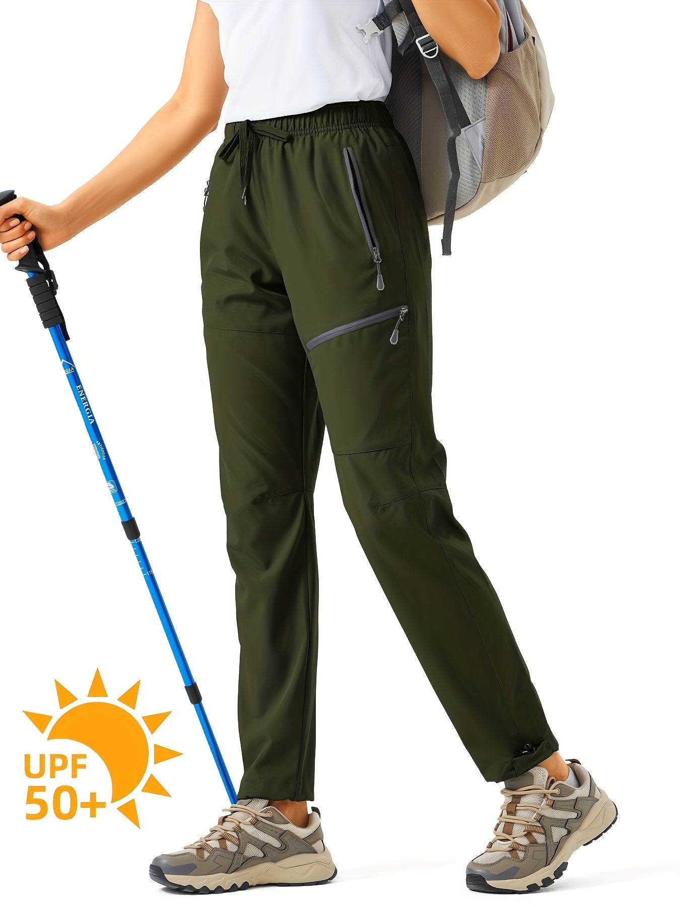 Plus Size Women's Cargo Pants, Lightweight, Quick Dry, Water Resistant,  Elastic Waist, Zipper Pockets