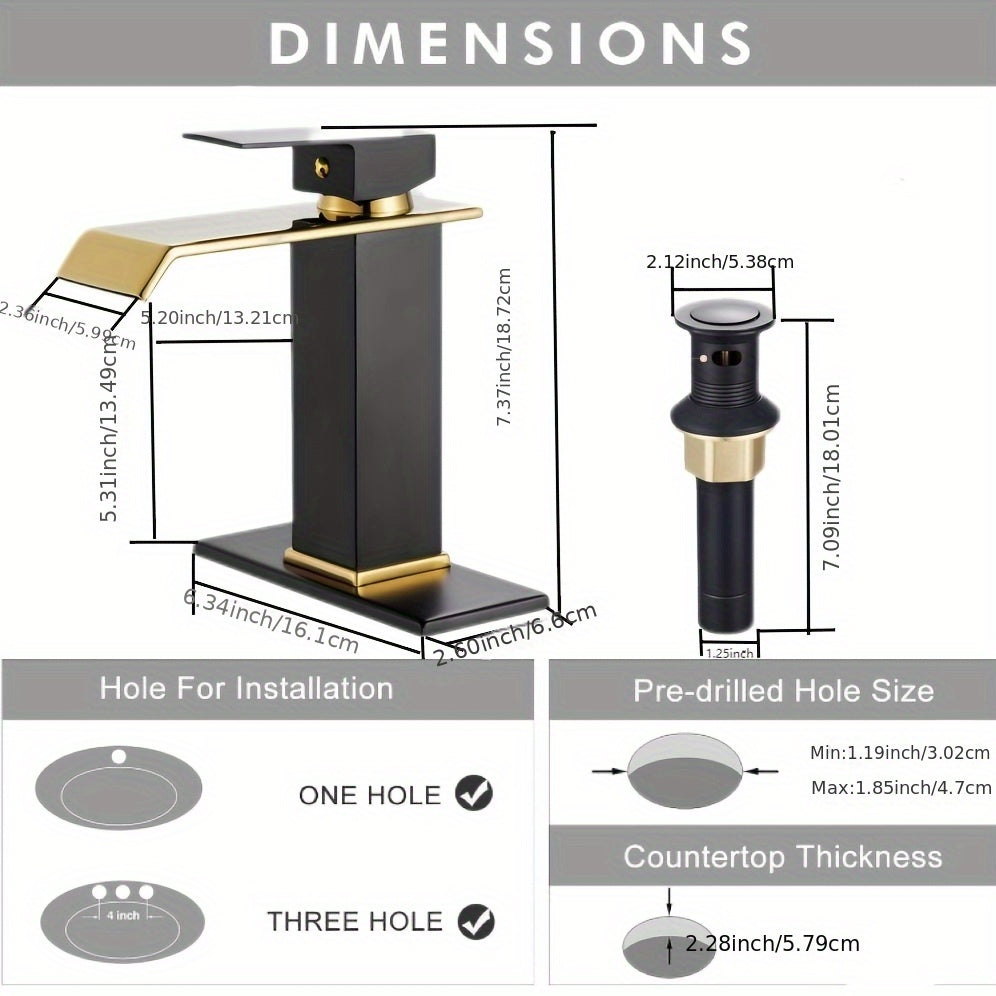 Waterfall Faucet Brass Bathroom Brushed Golden Black Basin Vanity Sink Faucets