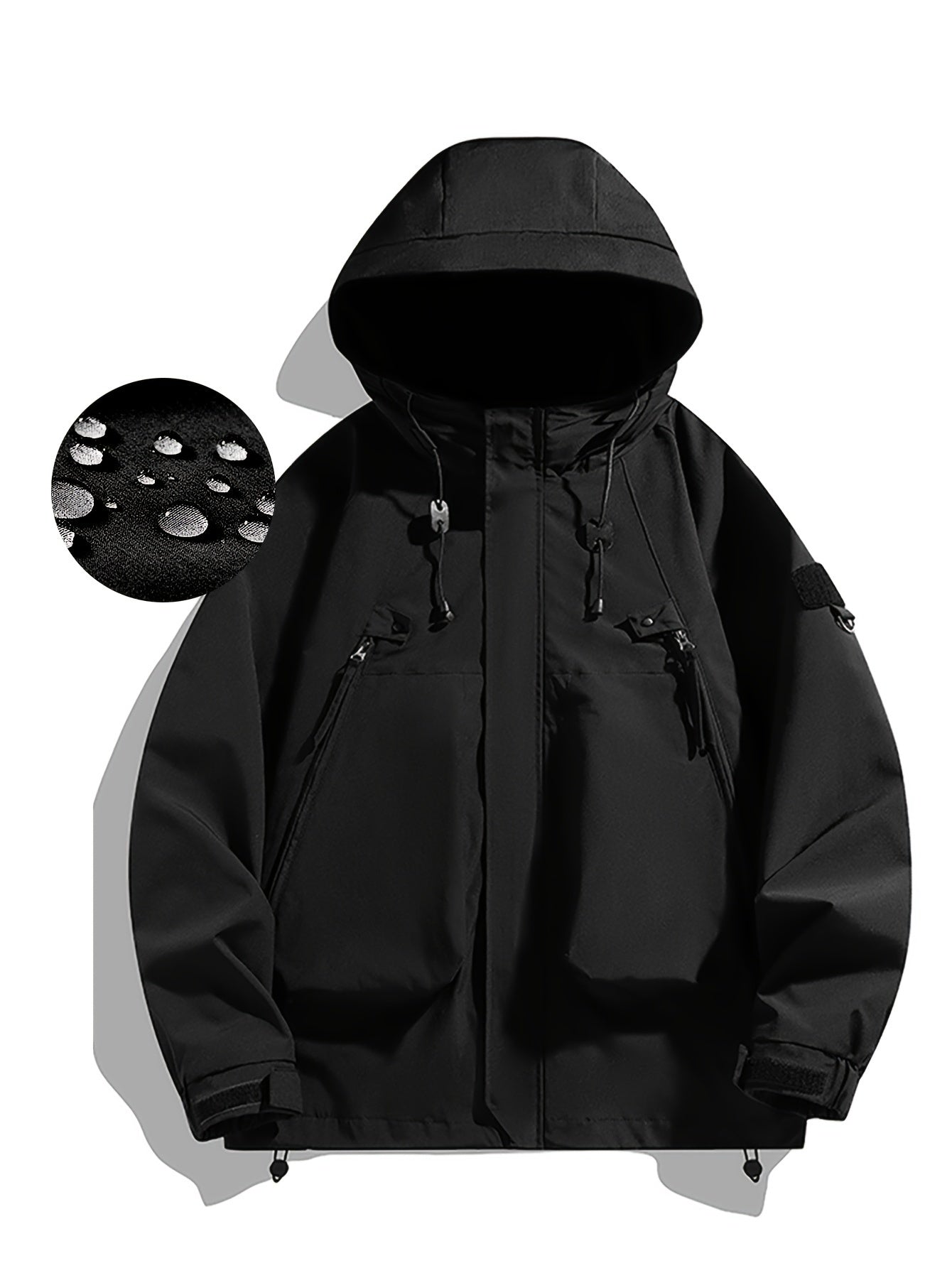 Women's Water Resistant & Windproof Hooded Jacket, Zipper Pocket Loose Top