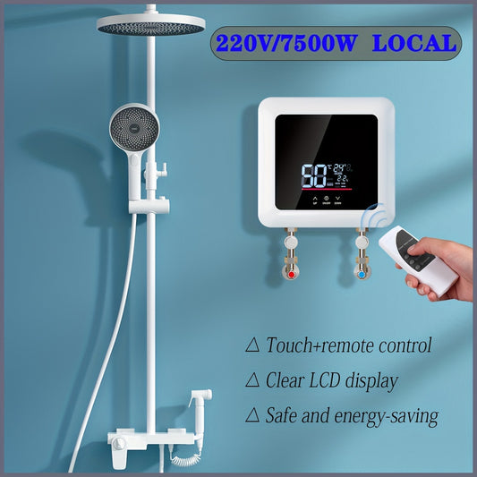 Instant Electric Water Heater, 220V/7500W, Global Use, Remote Control, High-end Cast Aluminum Integrated Heating Body, High-power, Instant Constant Temperature, Safety Protection