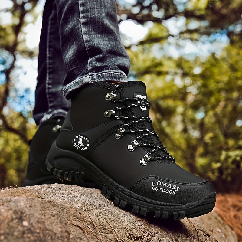 Men's Mid-Top Waterproof Microfiber Synthetic Upper, Rubber Sole, Fabric Inner, Round Toe Lace-Up Closure, All-Season Casual Sports Shoes