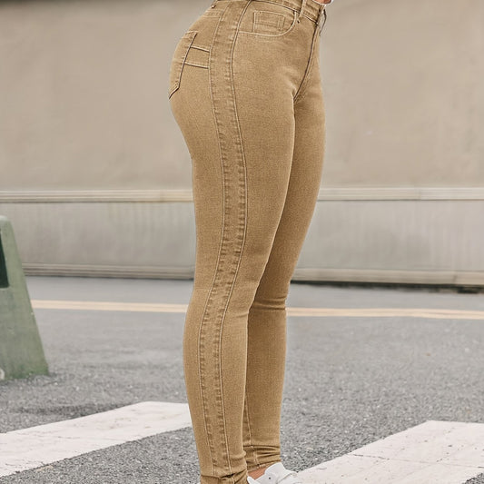 Women's Plus Size Khaki Stretch Skinny Jeans With Slant Pockets, Mid-Rise, Comfort Fit