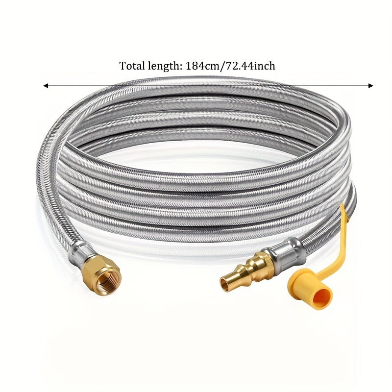 6ft Stainless Steel Braided Propane Hose with Quick Connect & Safety Shut-Off Valve