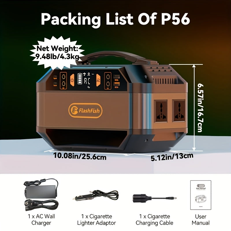 Portable Power Station with 78000mAh Battery Pack Solar Generator, 300W AC Power Supply, 600W Peak Power, 9 Outputs, Equipped with 100W4 Power Charging Board, Suitable for Outdoor Travel, Camping, Emergency, RV and Other Purp
