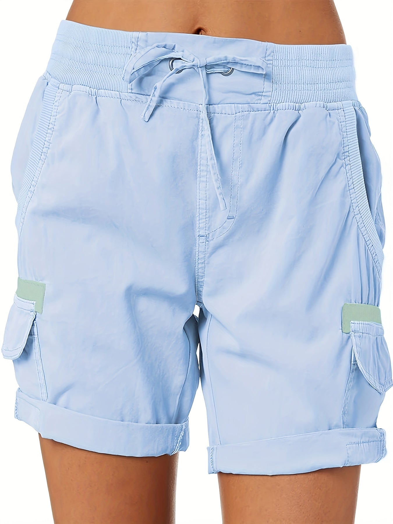 Women's Plus Size Cargo Shorts with Drawstring Waist, Flap Pockets, and Side Slit