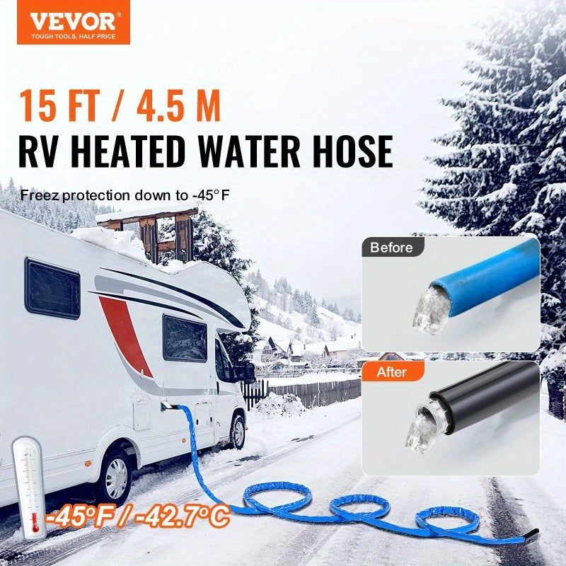 15ft RV Heated Water Hose - Antifreeze, No Battery Needed, Metal Construction