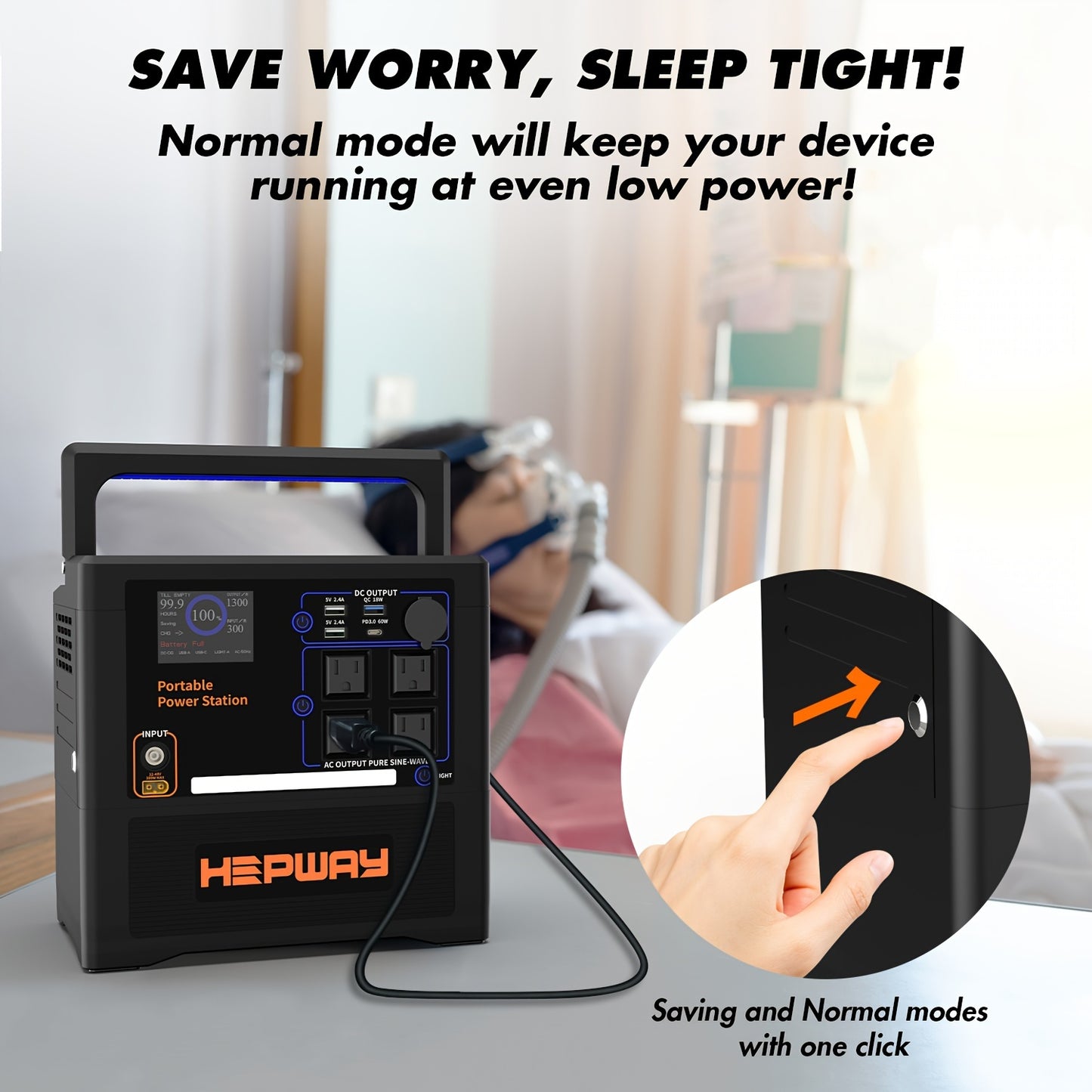 1300W Portable Power Station with AC Outlet, Pure Sine Wave, DC & USB QC3.0 Outputs, 52Ah Lithium Battery