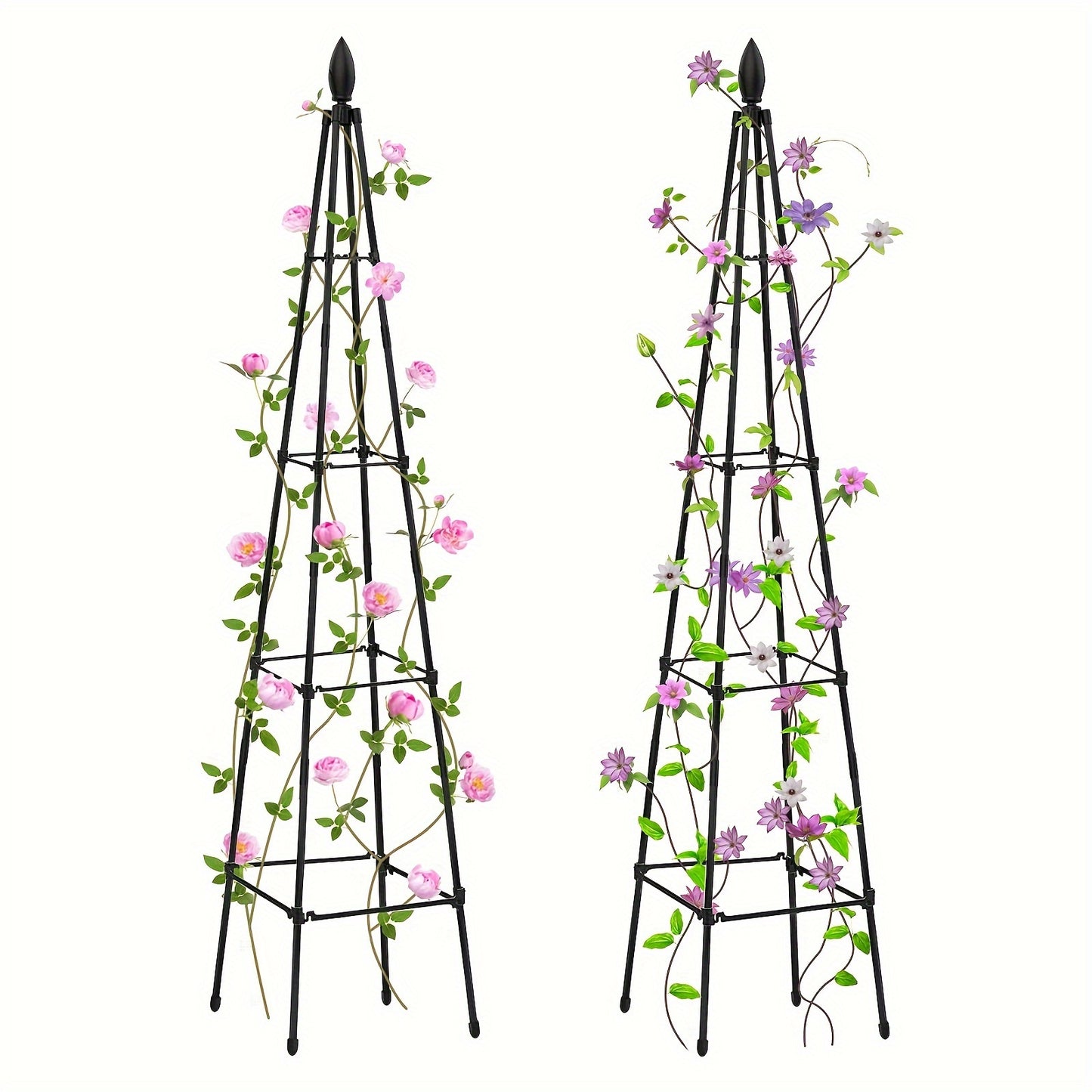 2 Pack Metal & Plastic Garden Obelisk Trellises, 63'', Triangular, Black, For Climbing Plants