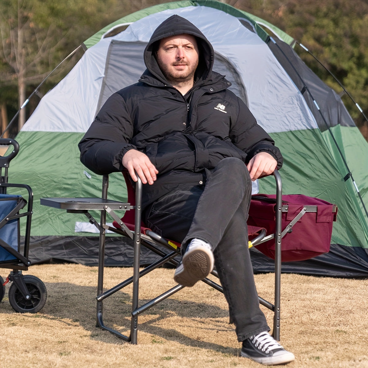 Tisetrail Director Camping Chair with Cooler Bag Camping Directors Chair with Foldable Side Tray, Supports 400lbs
