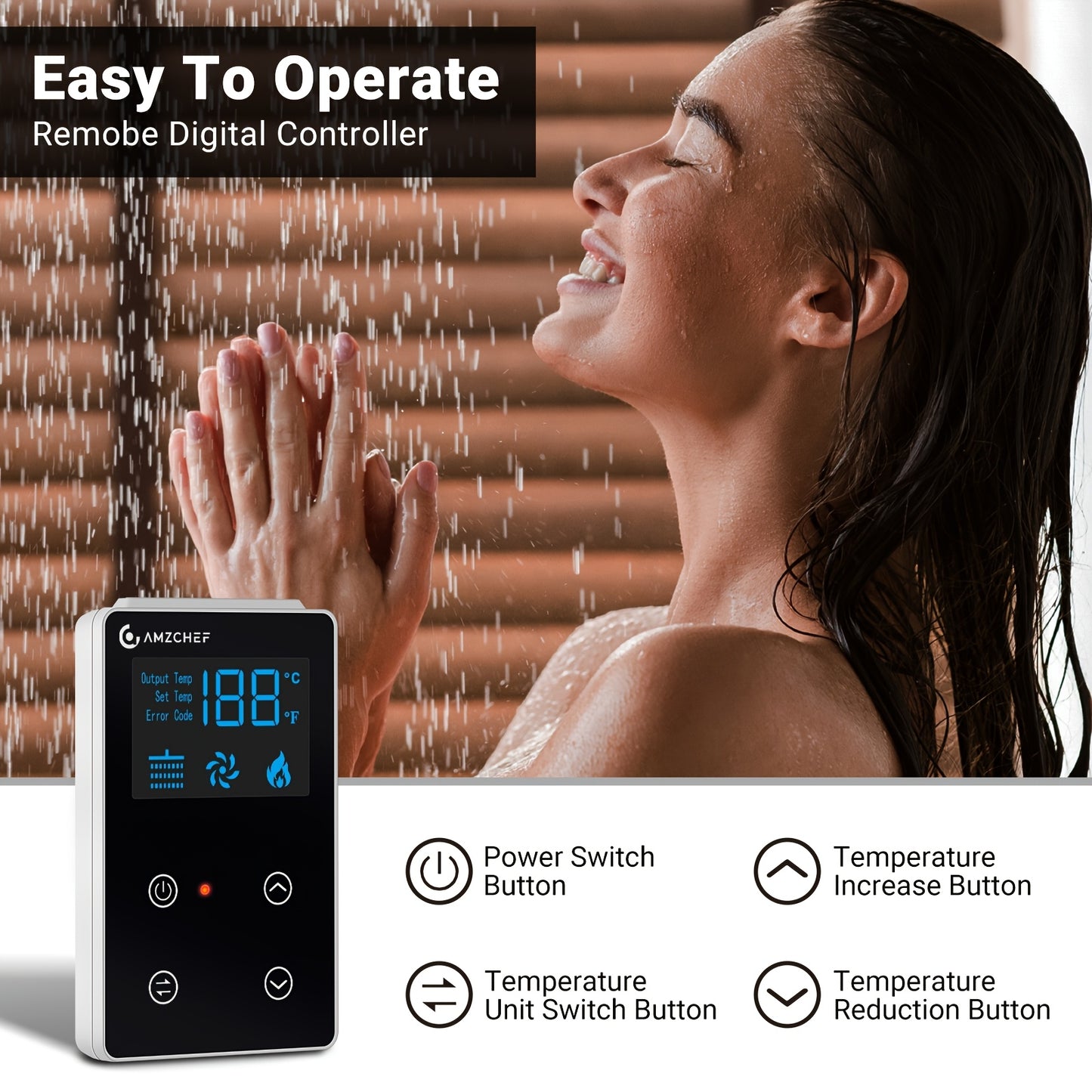 65,000BTU, 3.9 GPM, 12V, 9800ft Endless Hot Water, Black Door & Remote Control, LCD Display
