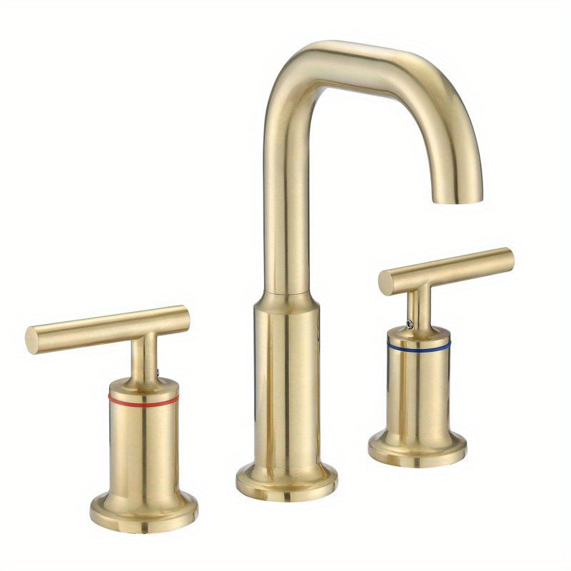 Widespread Bathroom Faucet 3 Hole 2 Handle Vanity Sink Faucet Brushed Golden