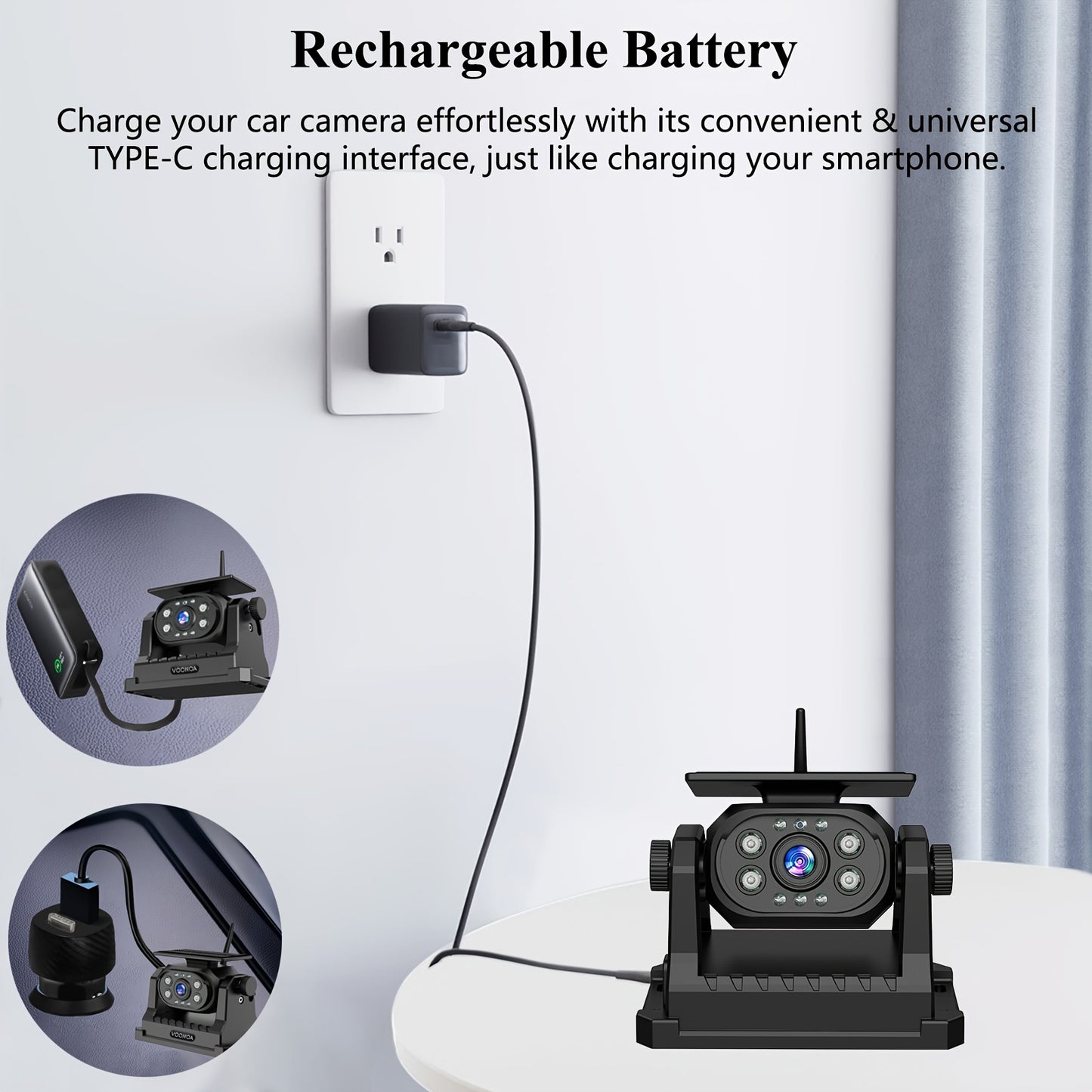 Solar Wireless Magnetic Backup Camera, Battery Powered Rechargeable, Rear View Hitch Camera With 7 Inch 1080P Monitor System