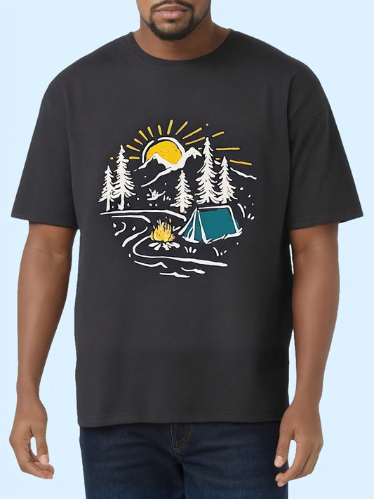 Men'S Plus Size Graphic T-Shirt - Casual Crew Neck, 100% Cotton Knit Fabric, for Big and Tall