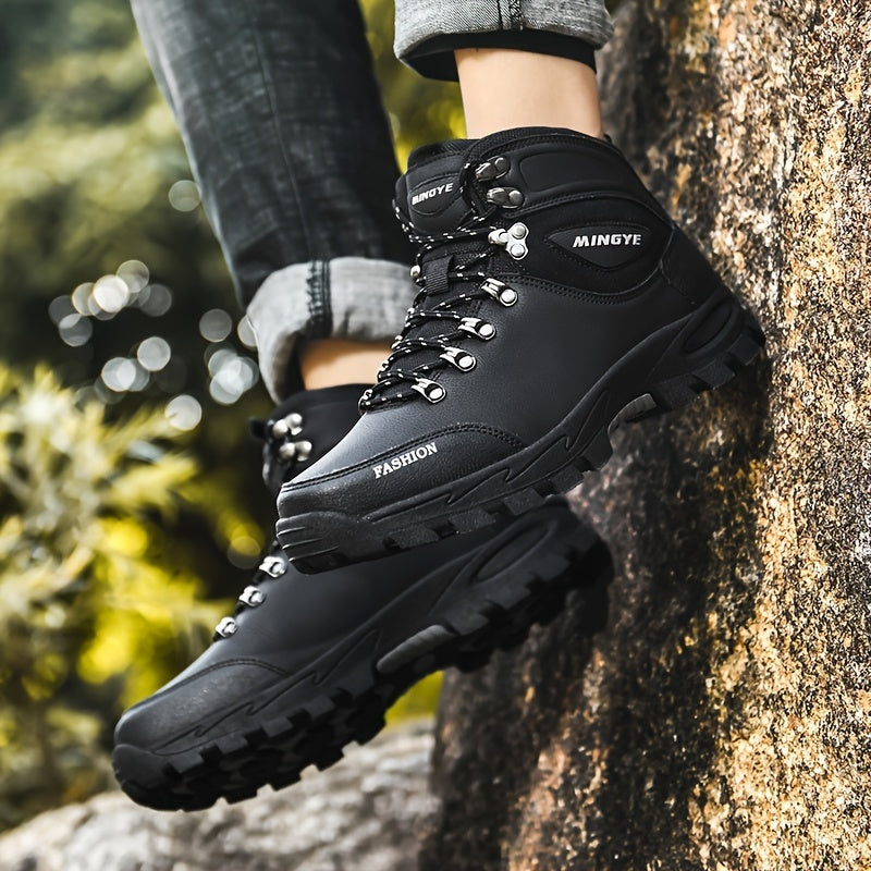 Olive Green High-Top Hiking Boots - All-Season Comfort with EVA Insole & TPR Sole, Lace-Up