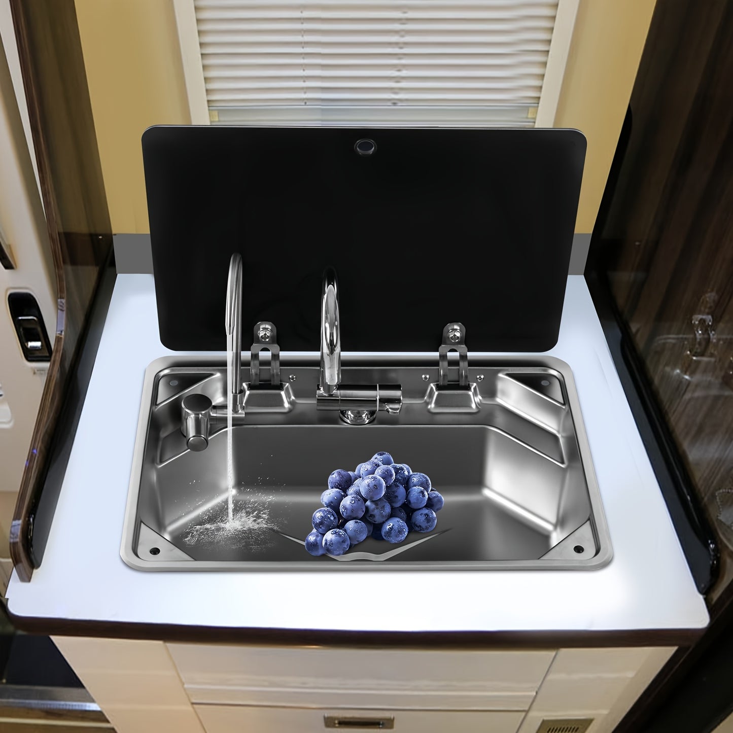 Spacious Stainless Steel RV Kitchen Sink - 17.83x12.8" with Hot & Cold Water Faucet