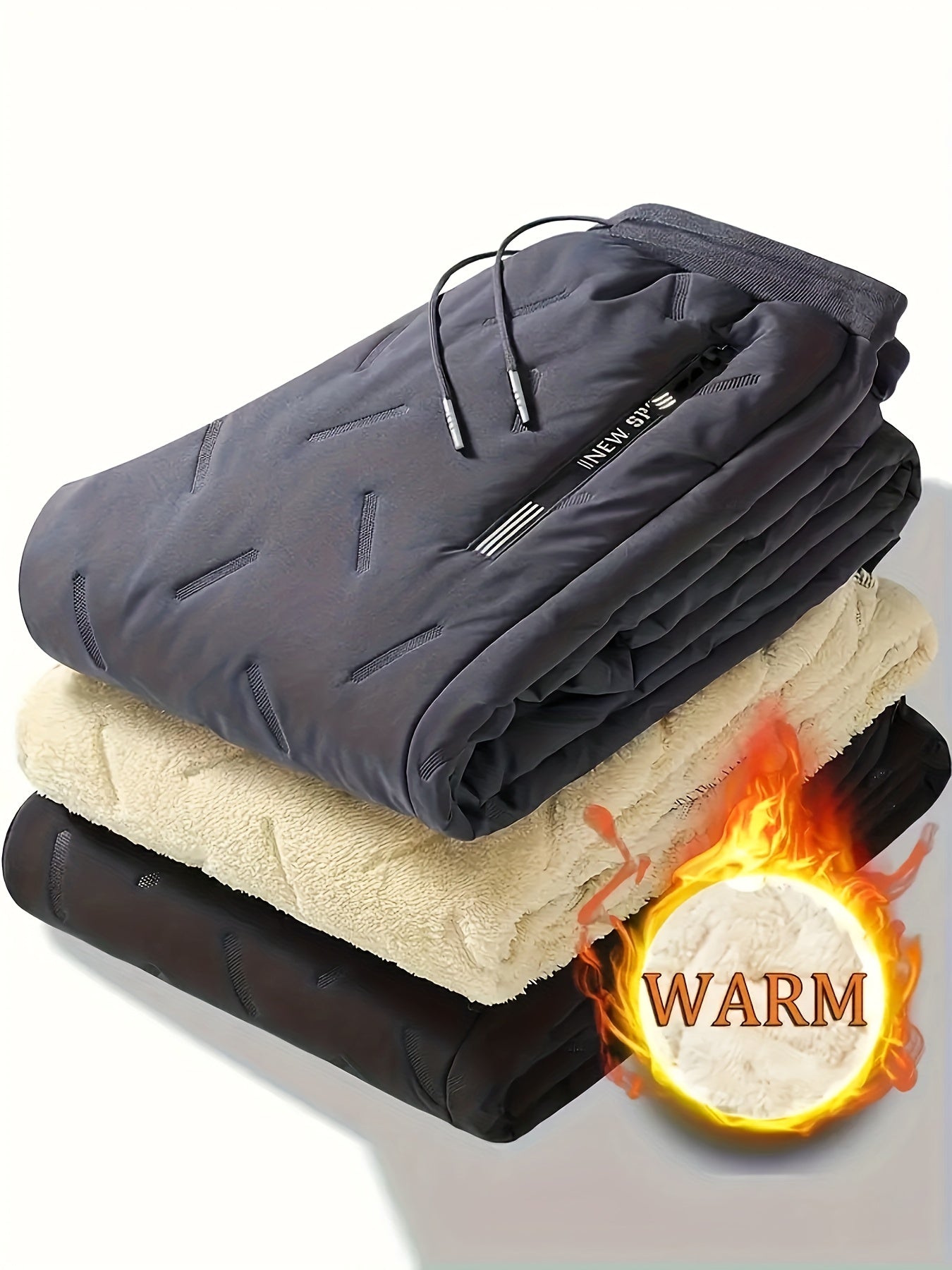 Men's Winter Warm Fleece Lined Pants, Straight Pants ,Thicken Thermal Trousers