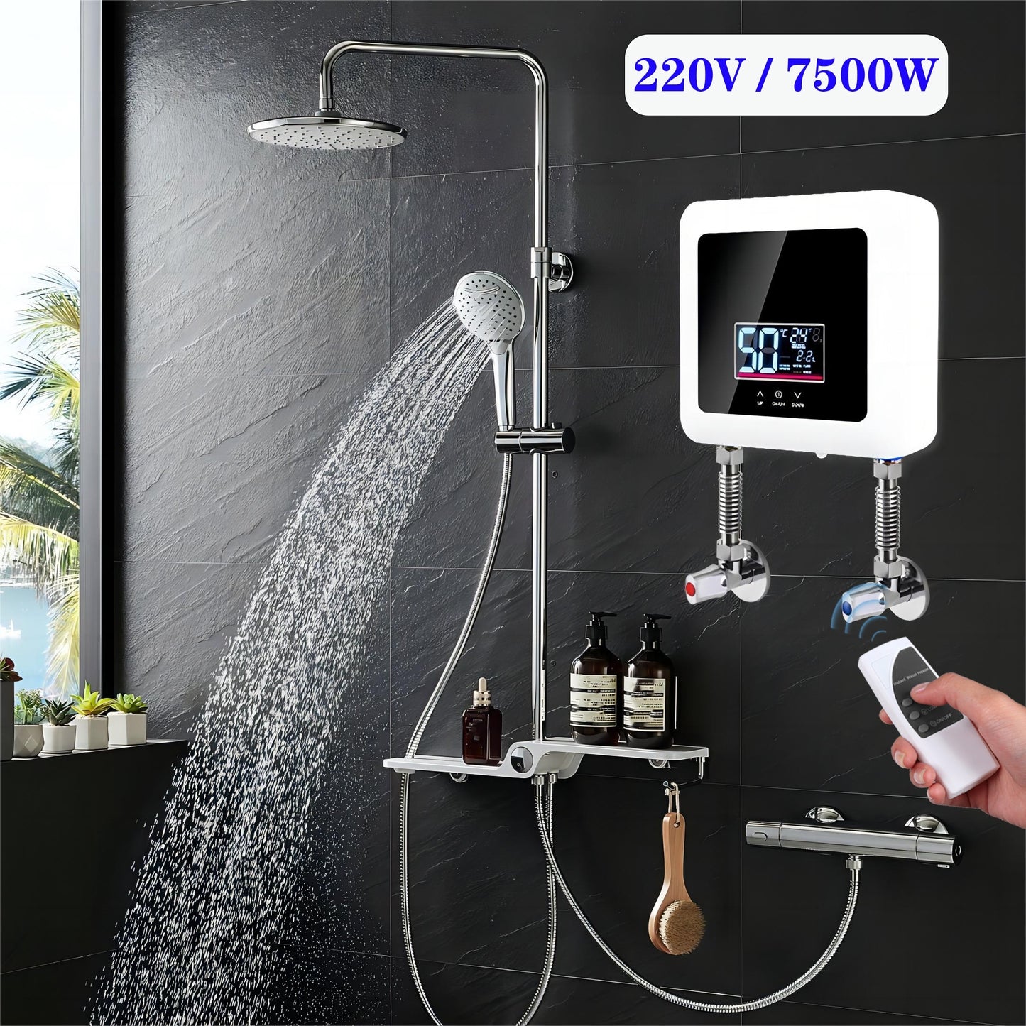 Instant Electric Water Heater, 220V/7500W, Global Use, Remote Control, High-end Cast Aluminum Integrated Heating Body, High-power, Instant Constant Temperature, Safety Protection