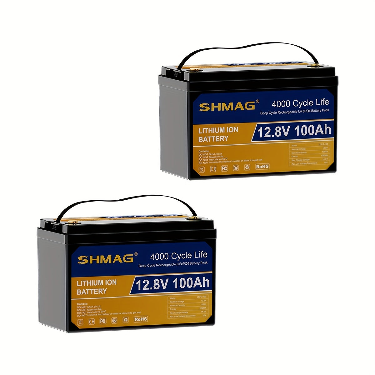 12.8V 100Ah 1280Wh LiFePO4 Battery, 20000+ Deep Cycle Rechargeable Lithium Batteries, Built-in 100A BMS