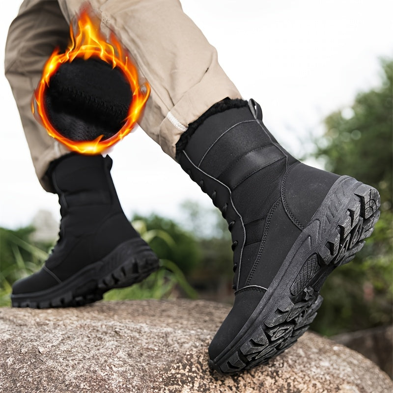 High-Top Hiking Boots, Solid Color, Round Toe