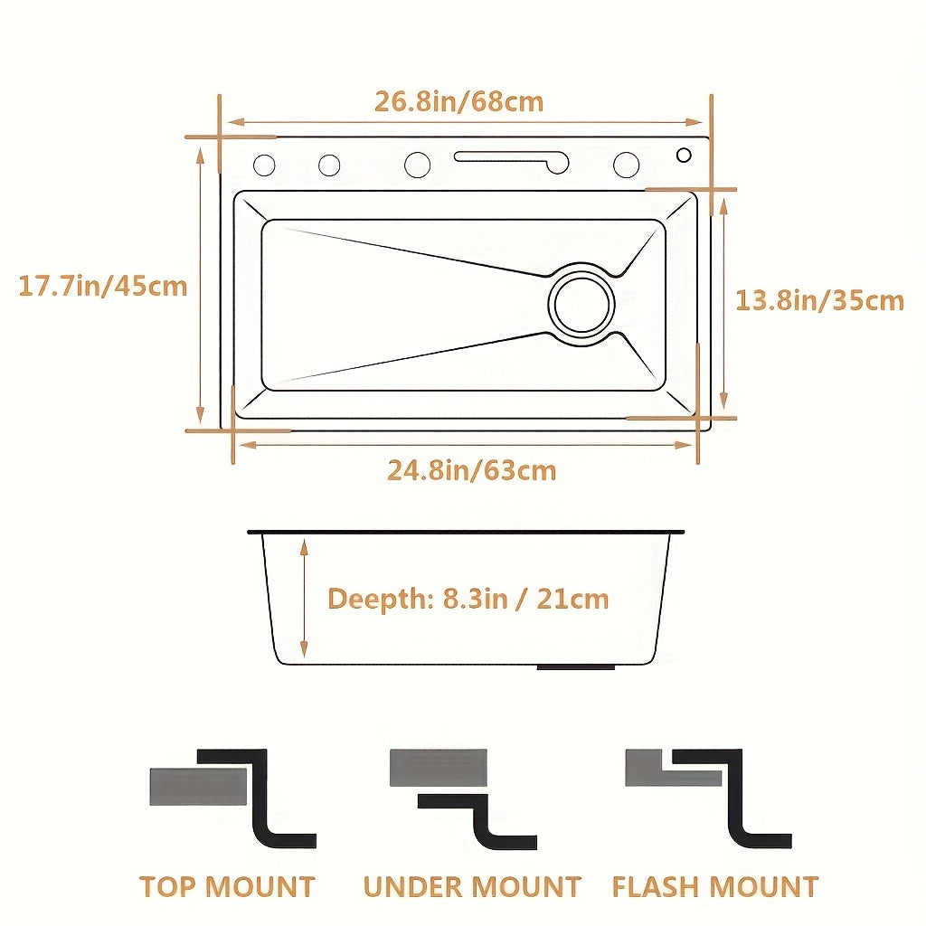 Extra Large Modern Black Stainless Steel Kitchen Sink with Digital Display, Dual Waterfall Design & Cup Holders