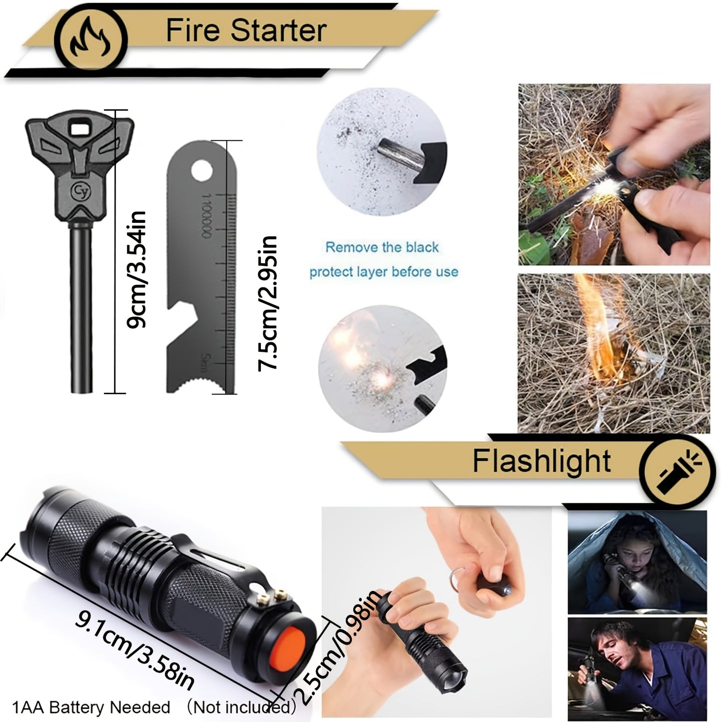 Survival Gear And Equipment 15 In 1, Outdoor Emergency Survival Kit