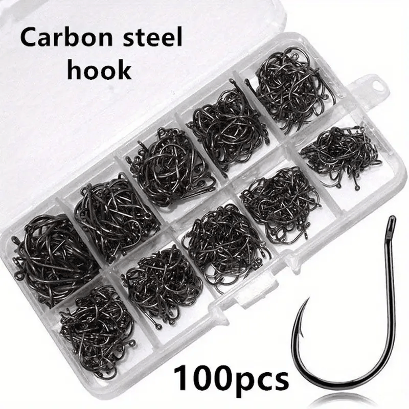 100 One Fishhook, Strong Sharp Fishhook Carbon Steel Barbed Fishhook Barbed Fishhook Size 3 4 5 6 7 8 9 10 11 12