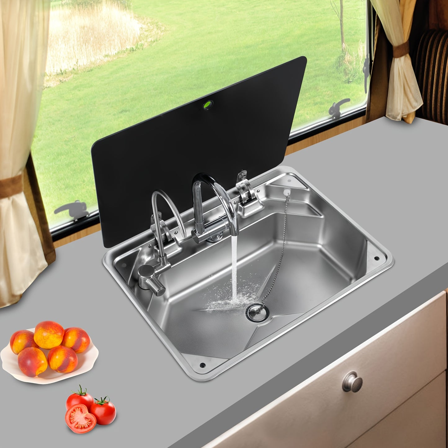 Spacious Stainless Steel RV Kitchen Sink - 17.83x12.8" with Hot & Cold Water Faucet