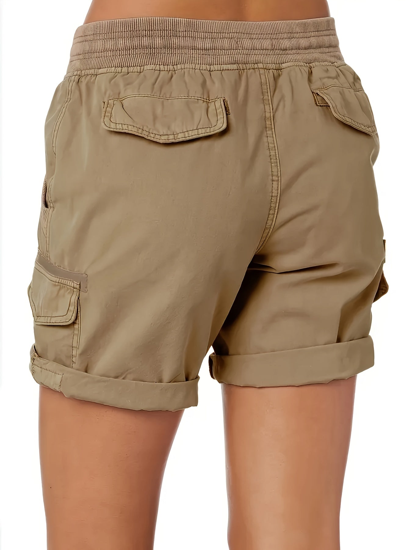 Women's Plus Size Cargo Shorts with Drawstring Waist, Flap Pockets, and Side Slit
