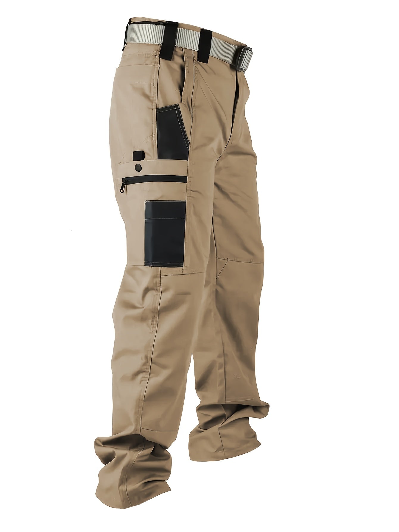 Men's Straight Leg Cargo Pants, Men's Solid Color Cargo Tactical Pants