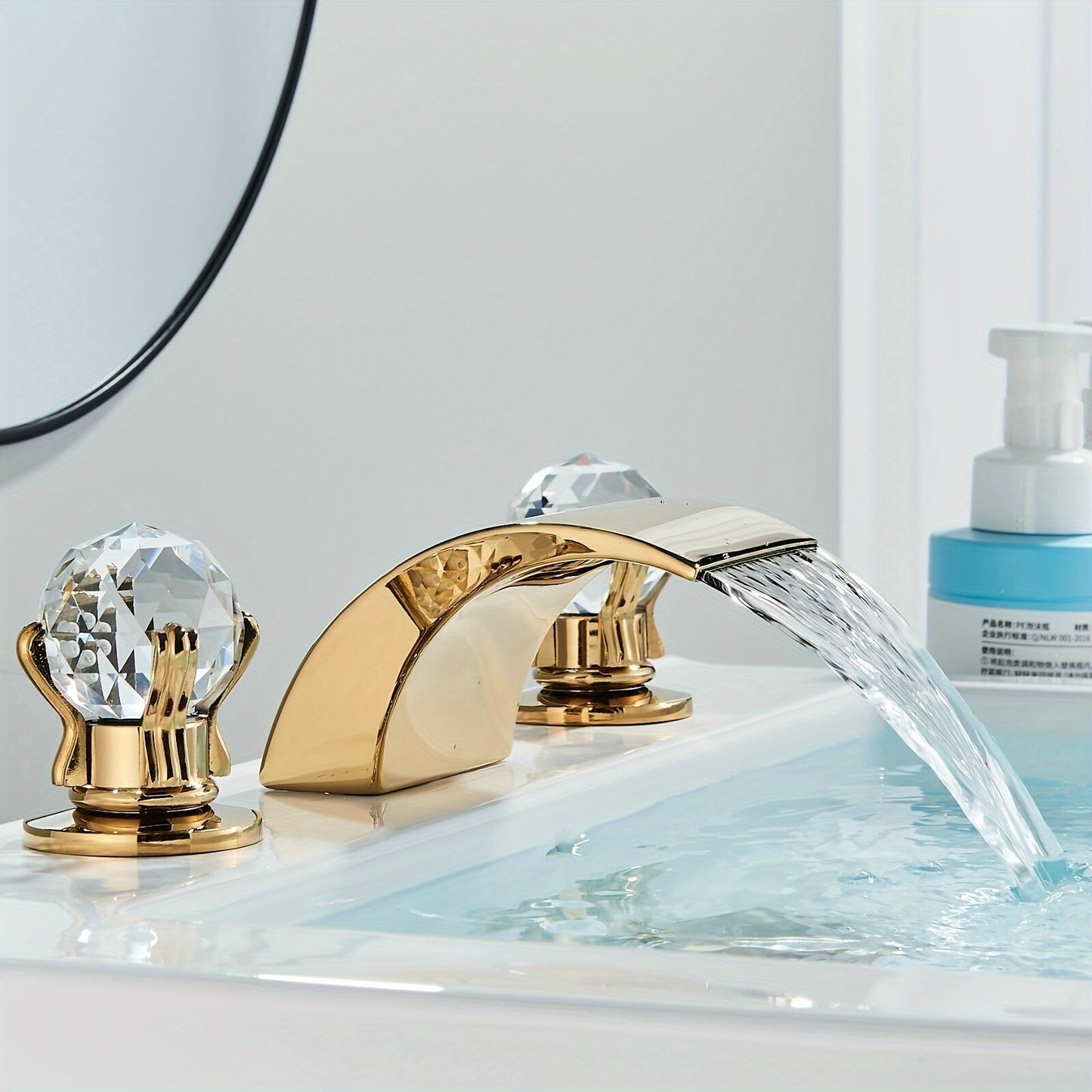 Led Waterfall Widespread Bathroom Sink Faucet 3 Colors Change Led Waterfall Deck Mount