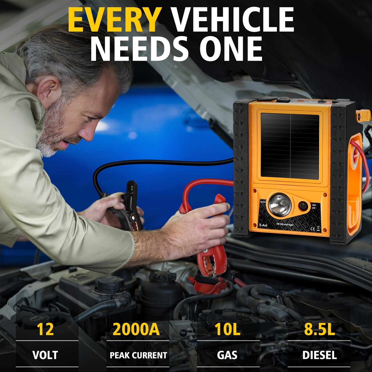 2000A Jump Starter With 260PSI Air Compressor, 10-in-1 Multi-functional Heavy Duty 12V Car Jump Starter Power Station 400W Inverter Outlet Power Bank USB/DC Port, Battery Booster Pack Battery Charge