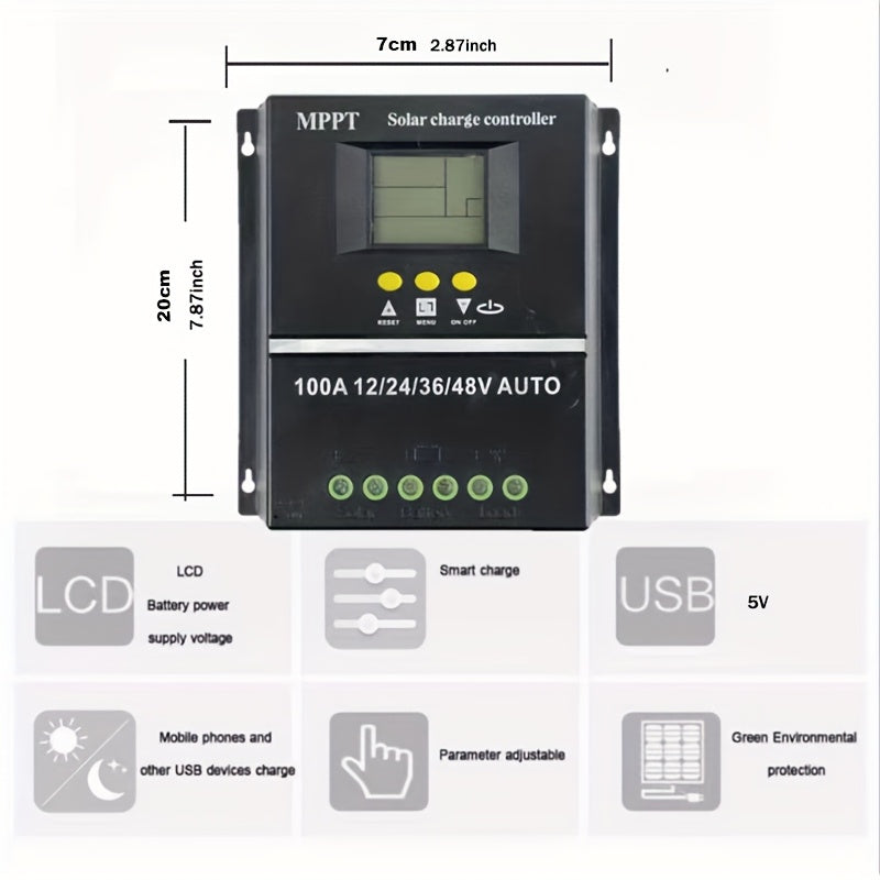 100A High-Efficiency Solar Charge Controller - LCD Display Dual USB Quick Charger For Lead Acid And Lithium Batteries
