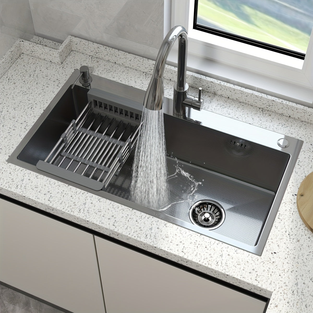 28"/30"/32" Silvery Kitchen Sink Stainless Steel Single Bowl Drop In Top Mount