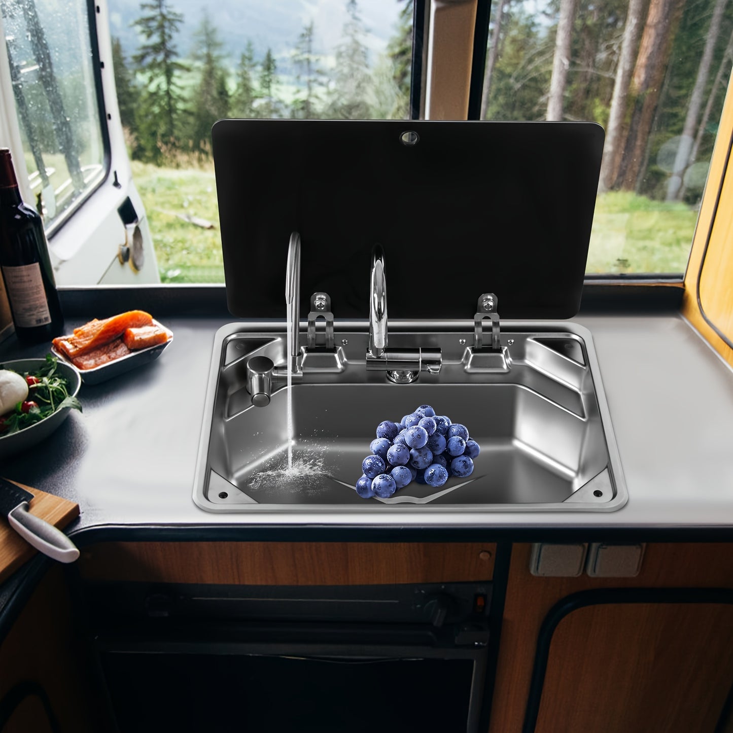 Spacious Stainless Steel RV Kitchen Sink - 17.83x12.8" with Hot & Cold Water Faucet