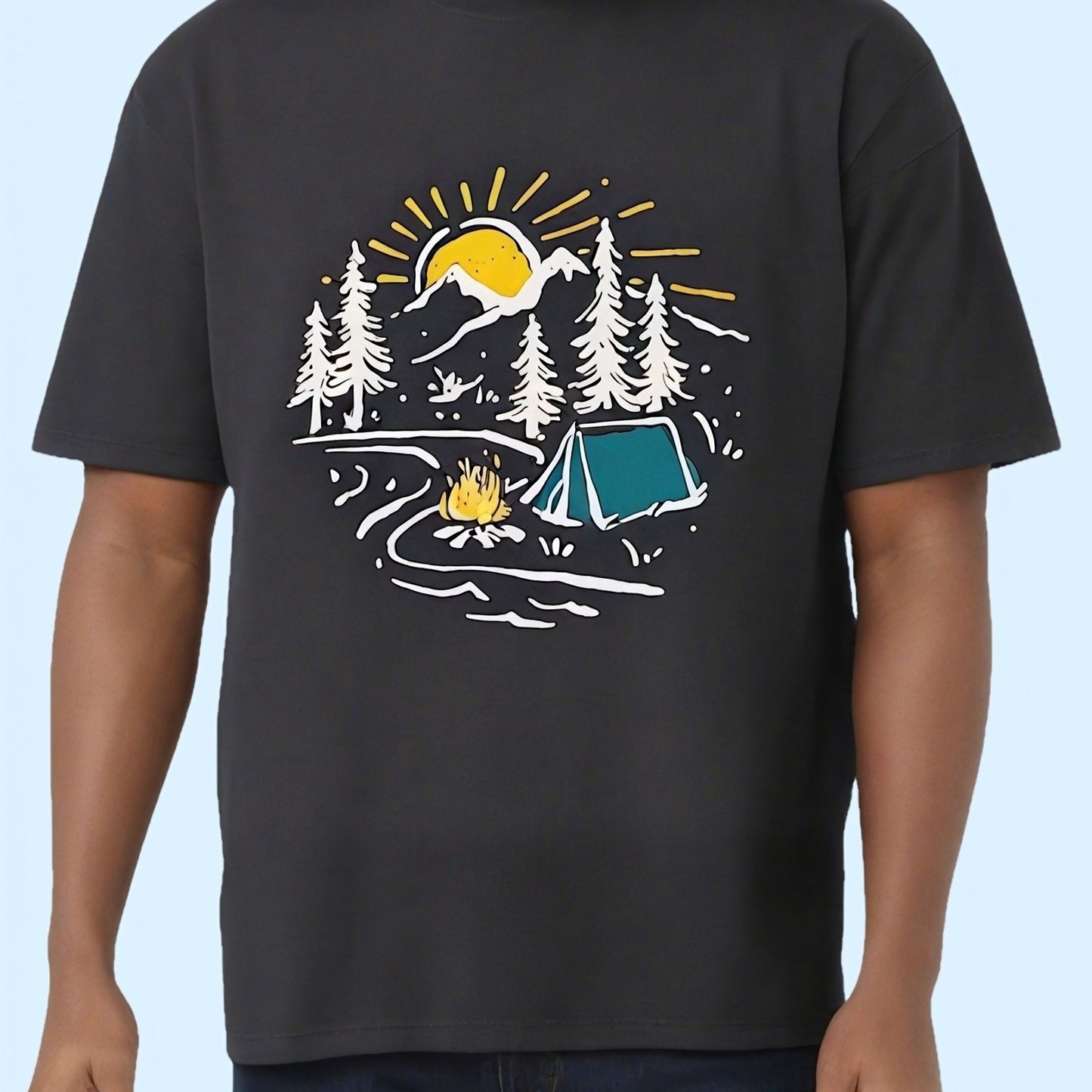 Men'S Plus Size Graphic T-Shirt - Casual Crew Neck, 100% Cotton Knit Fabric, for Big and Tall