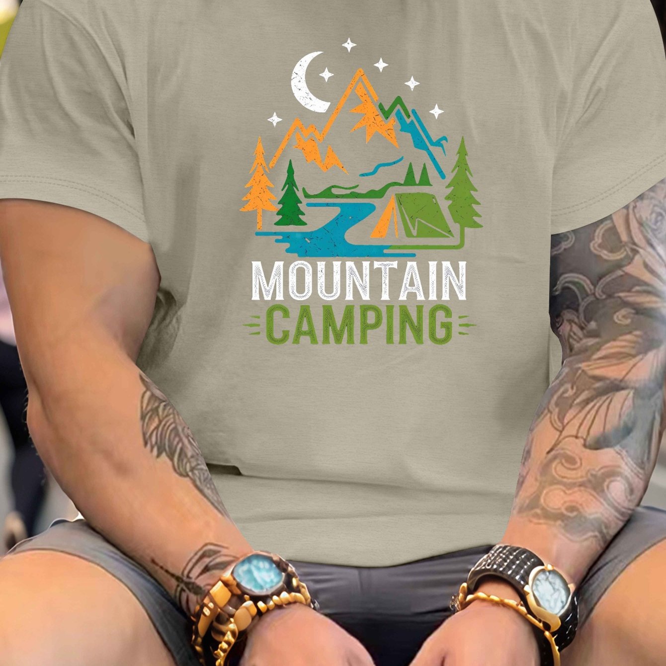 Big & Tall Men's Summer T-Shirt - Mountain Camping Graphic
