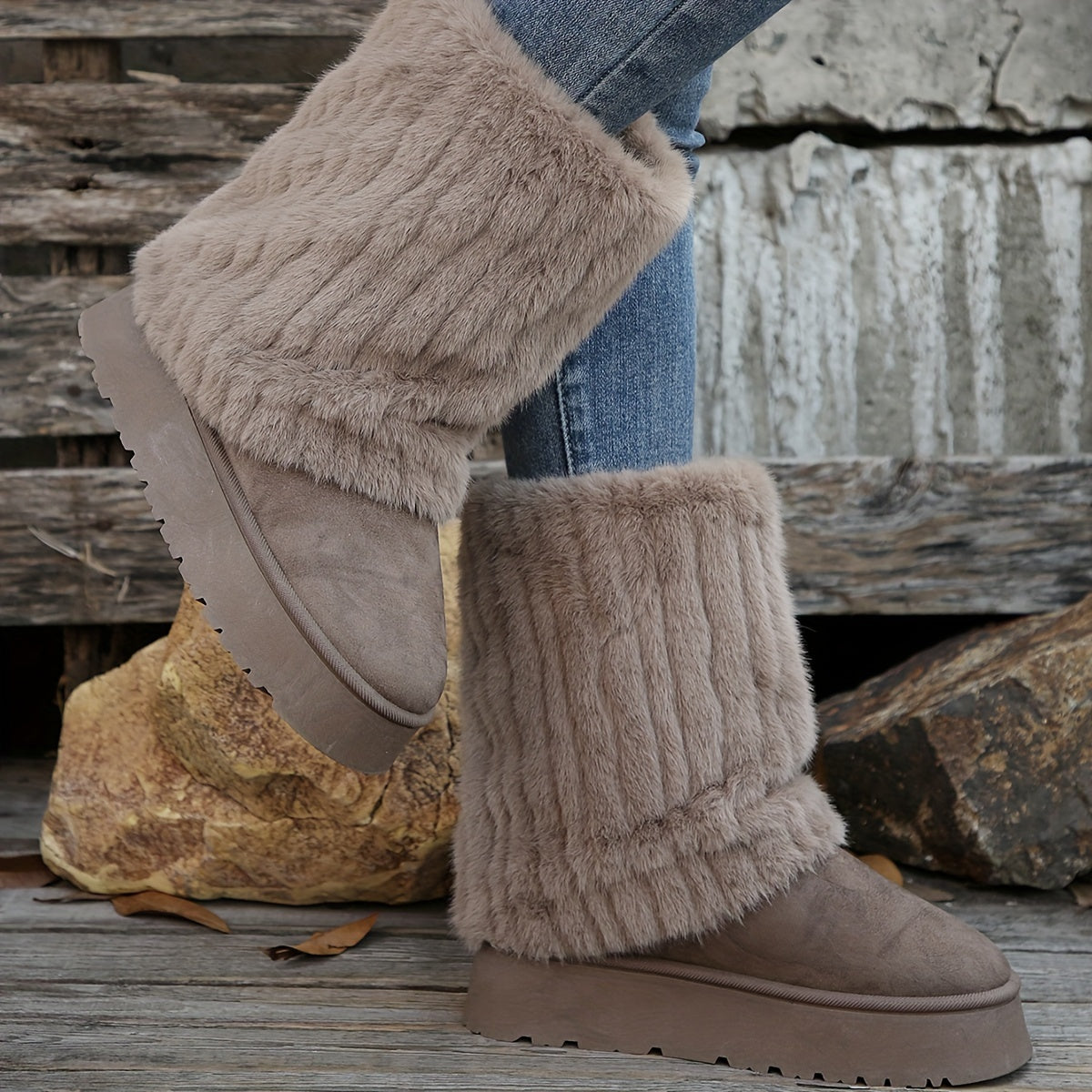 Women's Plus Size Cozy Faux Fur-Lined Snow Boots