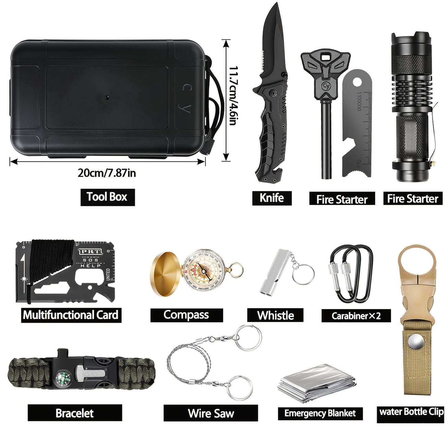 Survival Gear And Equipment 15 In 1, Outdoor Emergency Survival Kit