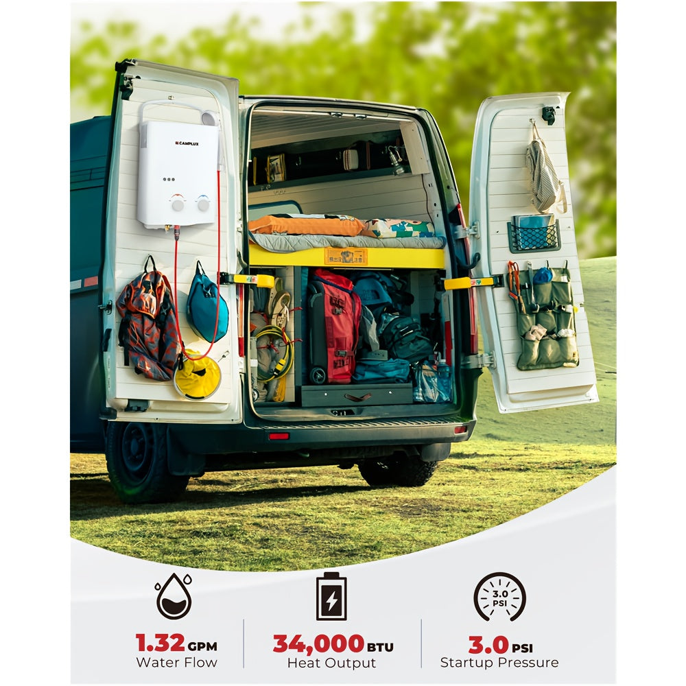 Tankless Water Heater Outdoor, 1.32 GPM Portable Propane Camping Water Heater, 1.32gal