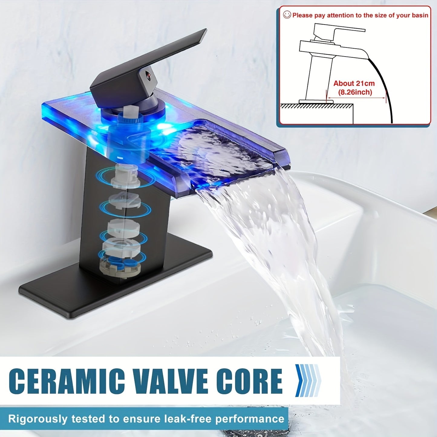 LED Bathroom Sink Faucet, Waterfall Single Handle Hole Bathroom Faucet