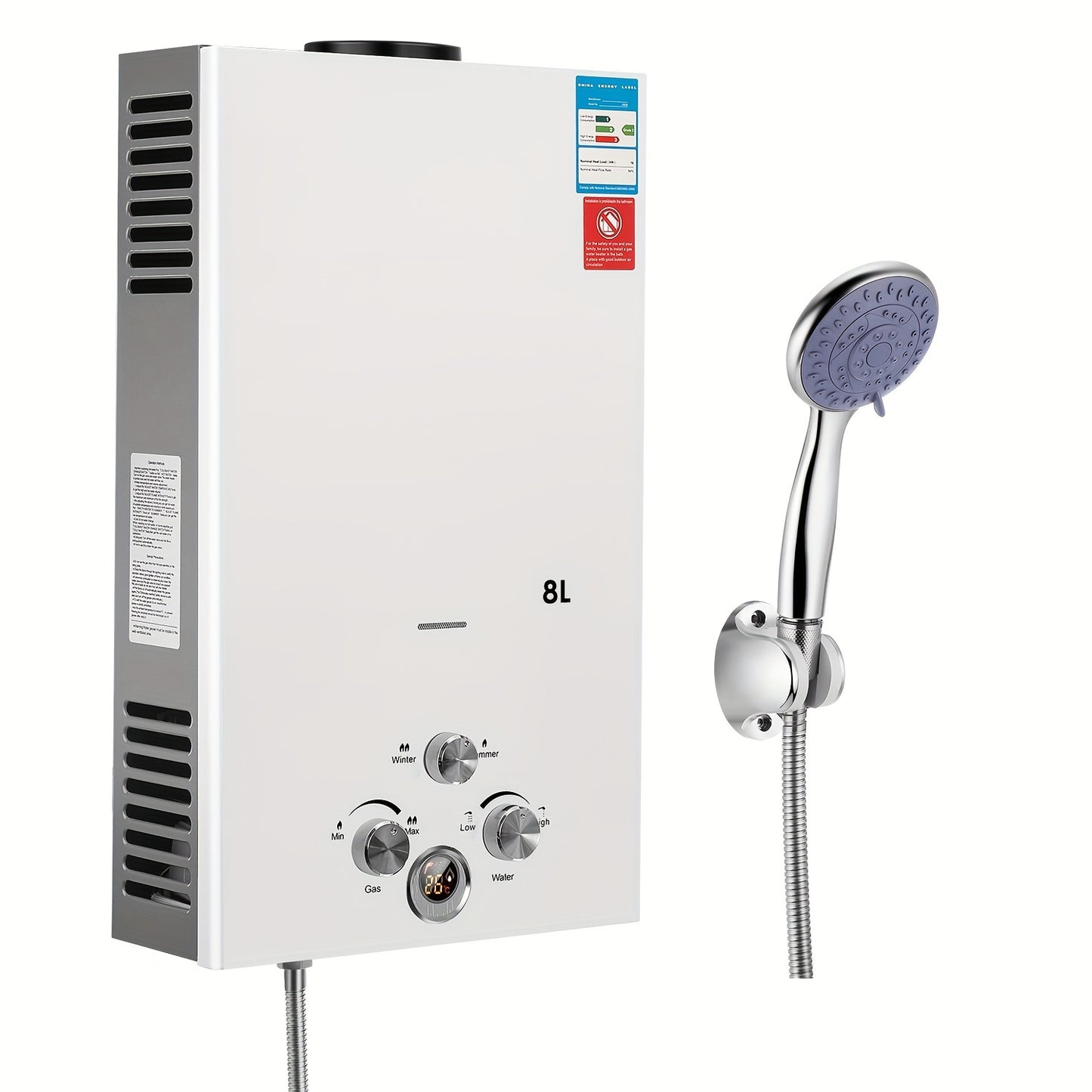 8L Tankless Propane Water Heater with Digital Display - Wall-Mounted