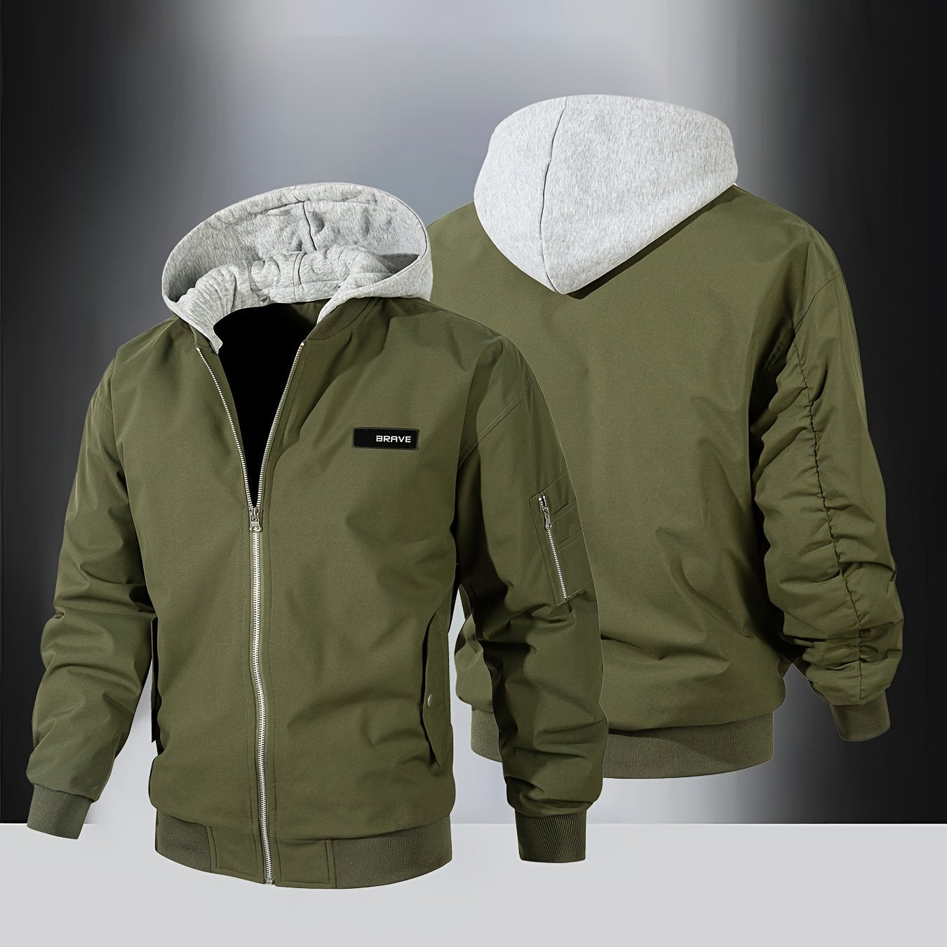 Men's Solid Color Windproof Soft Shell Jacket, Multi-pocket Design