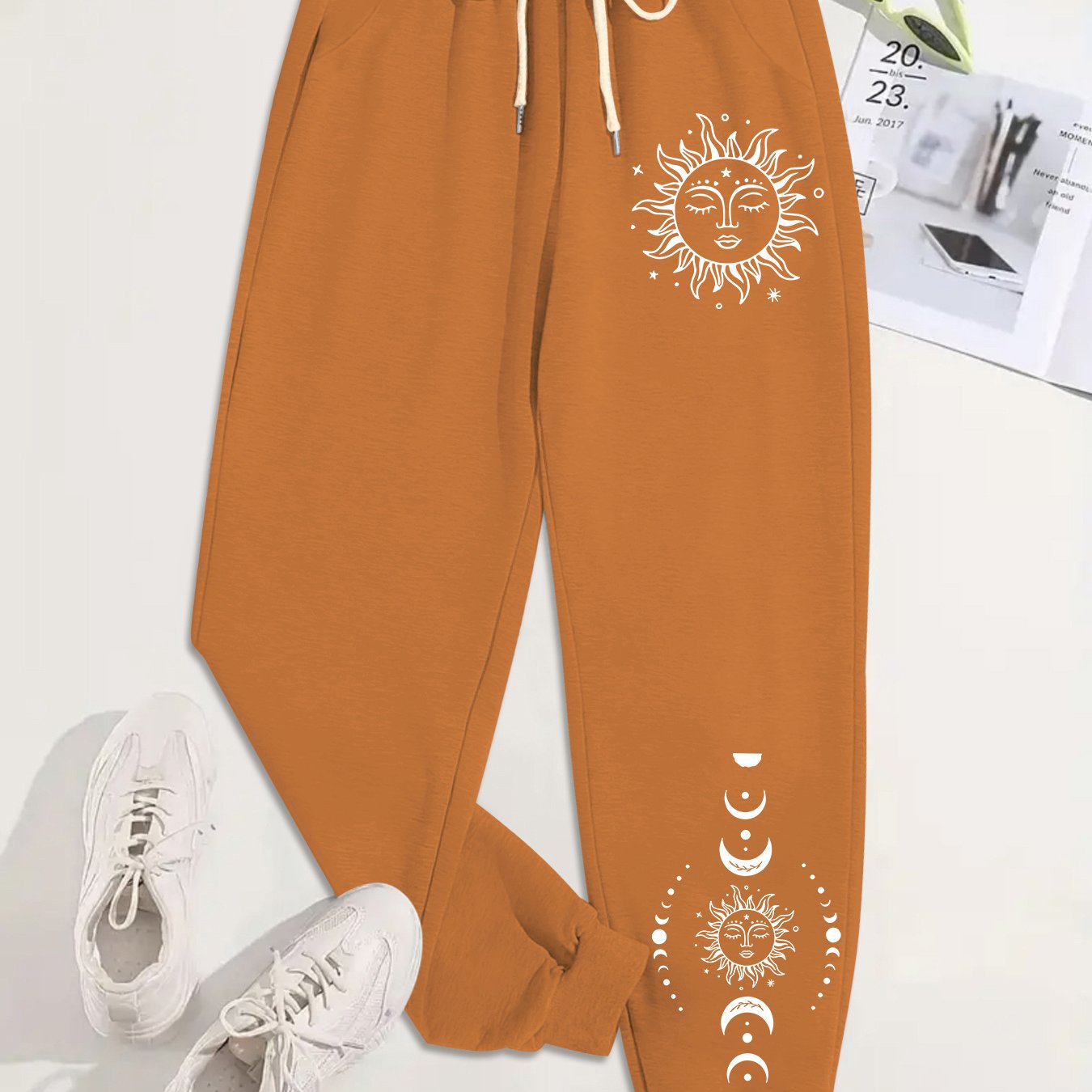 Plus Size Women's Jogger Pants with Sun & Moon Graphics