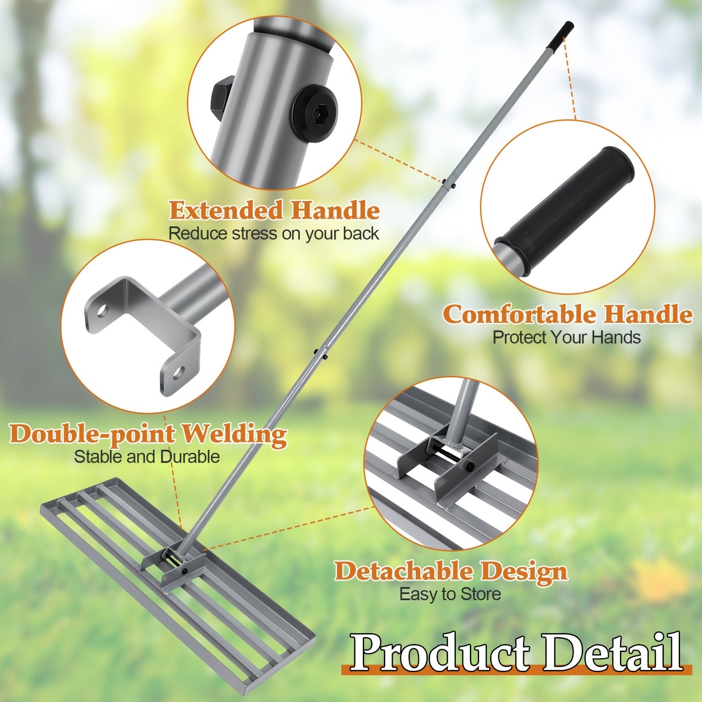 Lawn Leveling Rake With Extended 76.5 Long Handle 30×10 Heavy Duty Tool For Leveling.