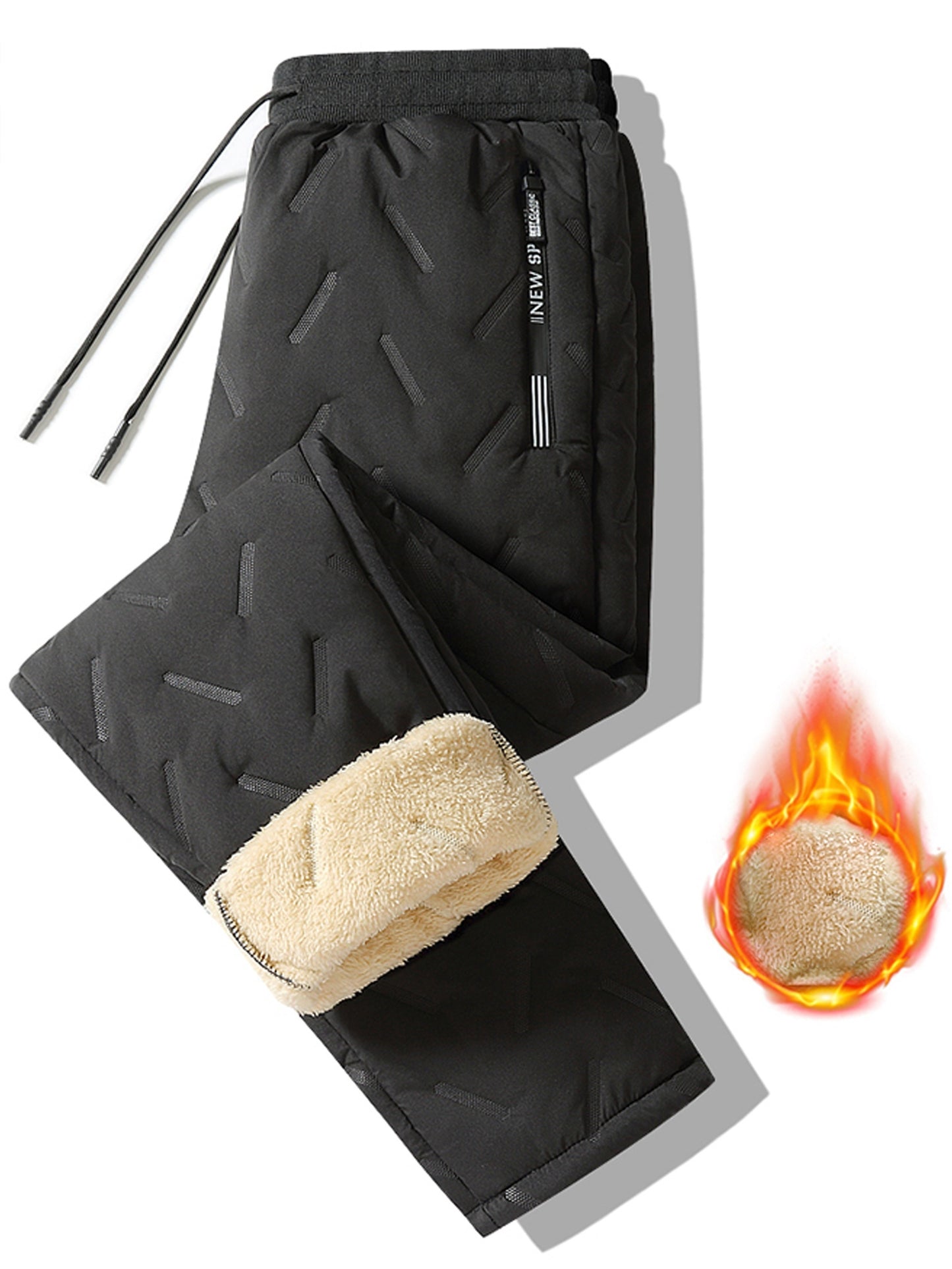 Men's Winter Warm Fleece Lined Pants, Straight Pants ,Thicken Thermal Trousers