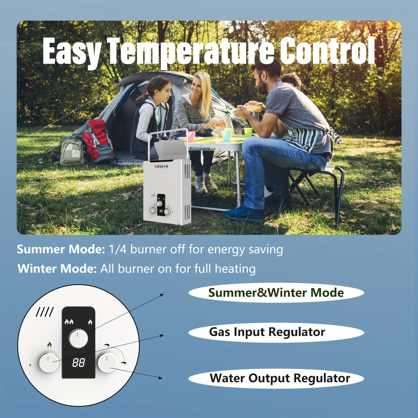 Tankless Water Heater Propane, 2.11 GPM RV Water Heater with Digital Display, 2.11gal Portable Instant Hot Gas Water Heater with Overheating Protection