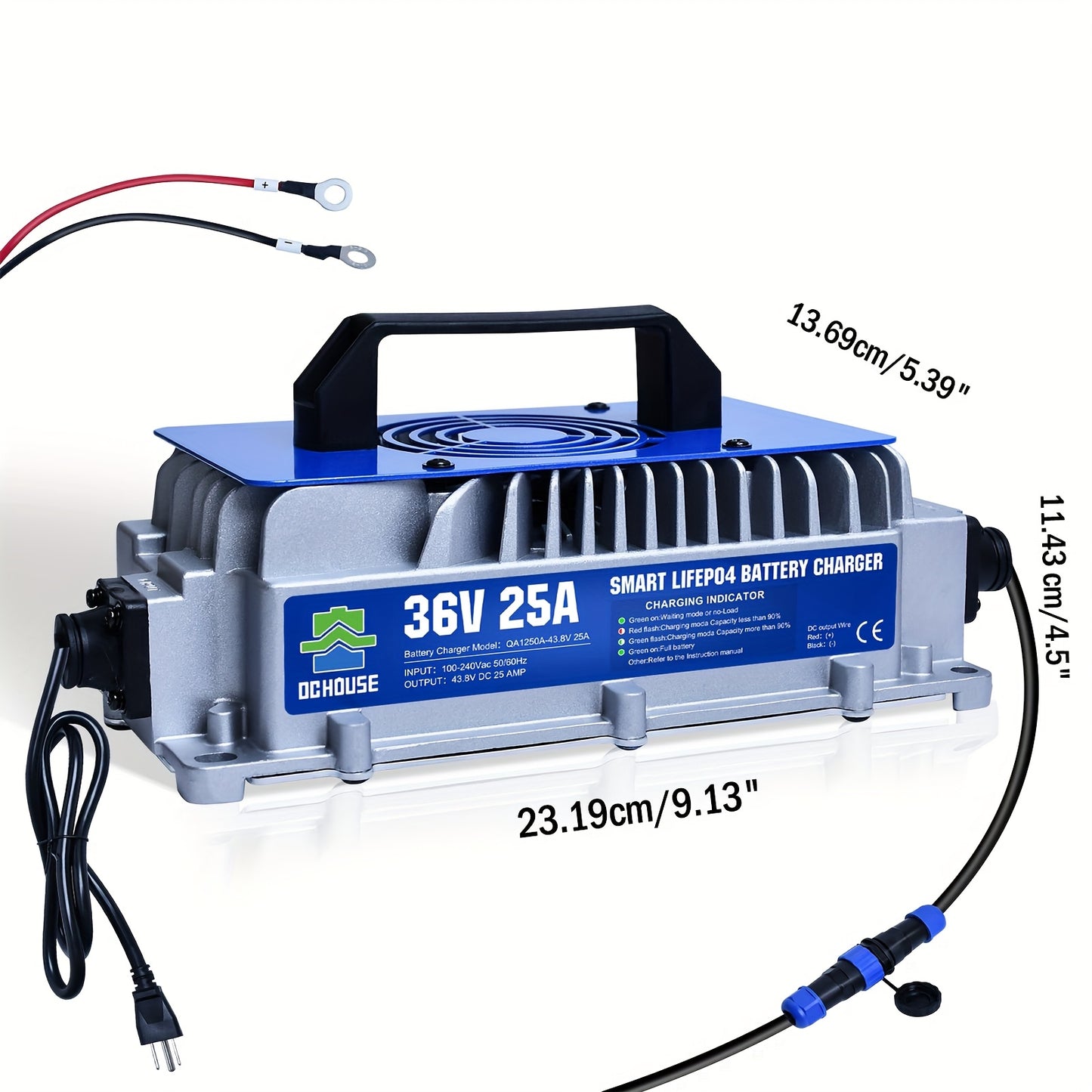 36V 25A Smart Lithium Battery Charger - Compact Aluminum Alloy with Built-In Cooling Fan, Overcharge & Short Circuit Protection